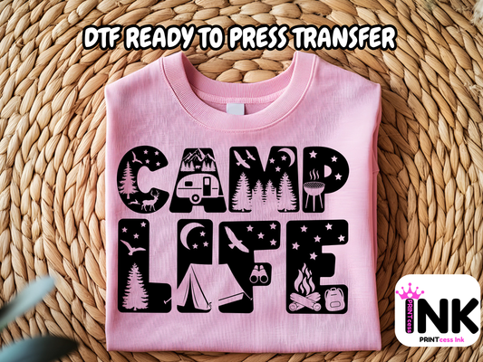 Camping DTF101396| DTF T-Shirt Transfer | Ready to Press | DIY Heat Transfer for Clothing, Hoodies, Sweatshirt