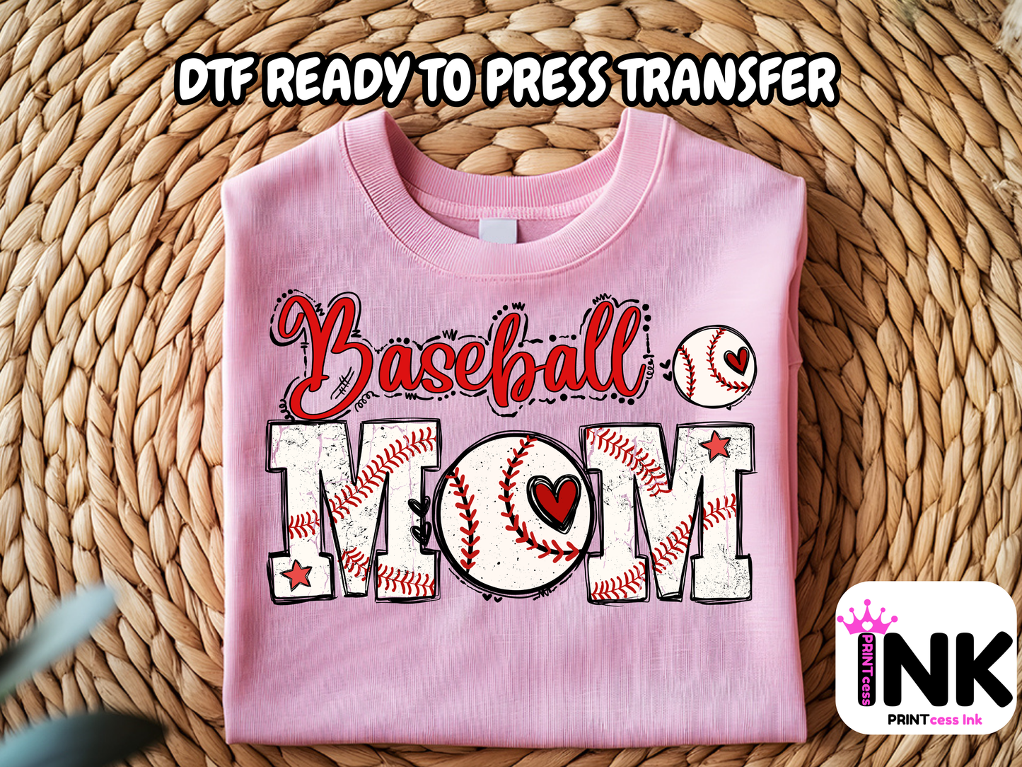 Baseball mom -DTF101646- T-Shirt Transfer | Ready to Press | DIY Heat Transfer for Clothing, Hoodies, Sweatshirt