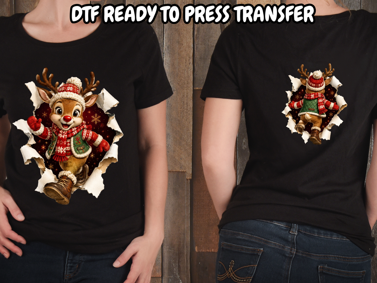 Reindeer -  DTF101861- DTF T-Shirt Transfer | Ready to Press | DIY Heat Transfer for Clothing, Hoodies, Sweatshirt (Copy)