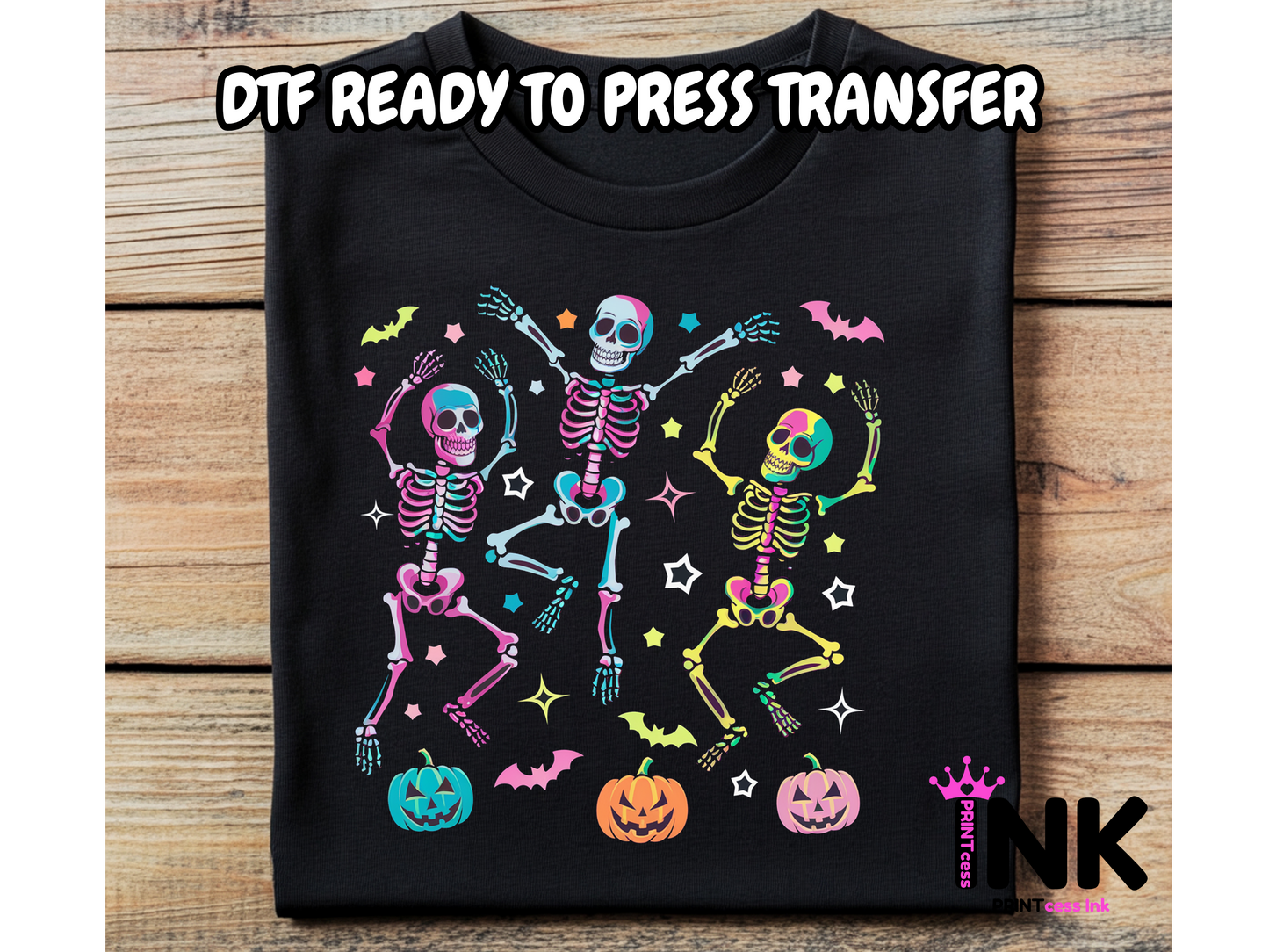 Neon Skeletons DTF101019 | DTF T-Shirt Transfer | Ready to Press | DIY Heat Transfer for Clothing, Hoodies, Sweatshirt