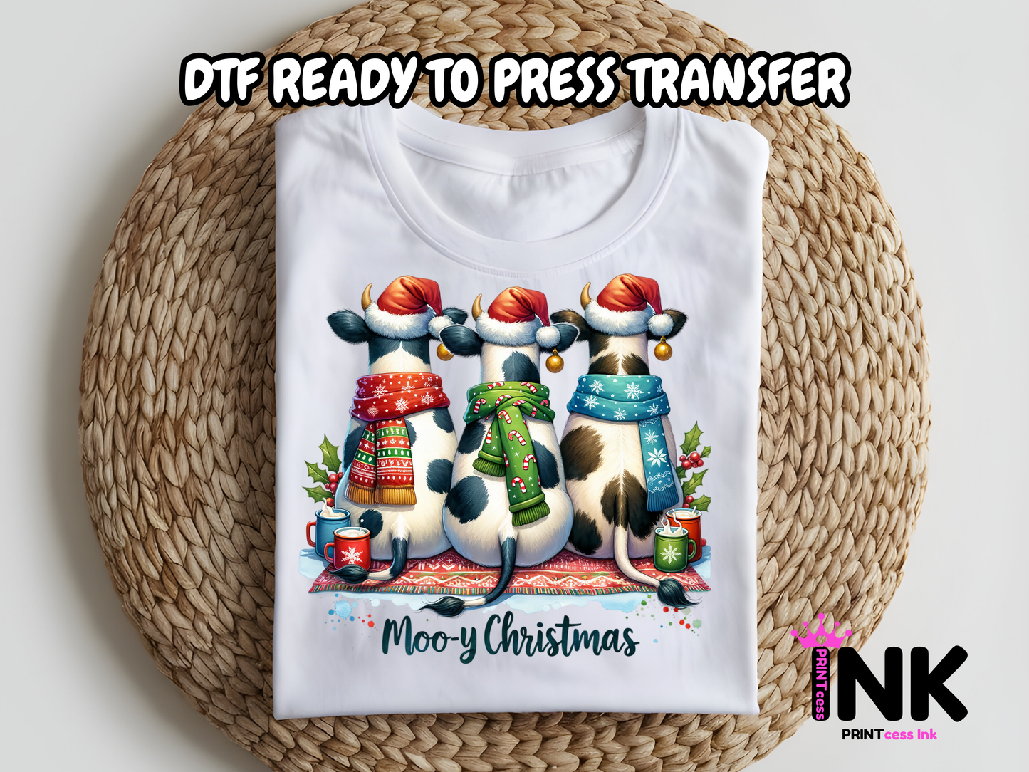 Cow Christmas DTF101190| DTF T-Shirt Transfer | Ready to Press | DIY Heat Transfer for Clothing, Hoodies, Sweatshirt
