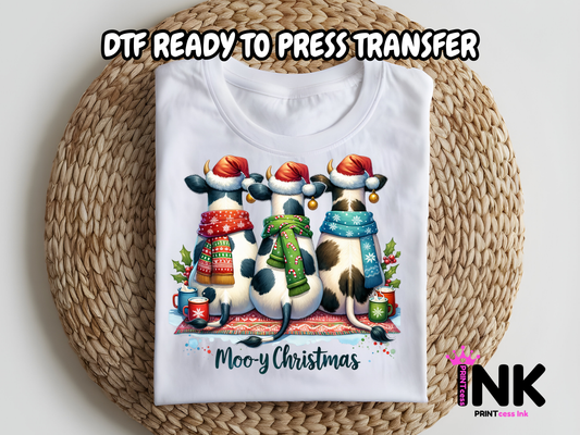 Cow Christmas DTF101190| DTF T-Shirt Transfer | Ready to Press | DIY Heat Transfer for Clothing, Hoodies, Sweatshirt