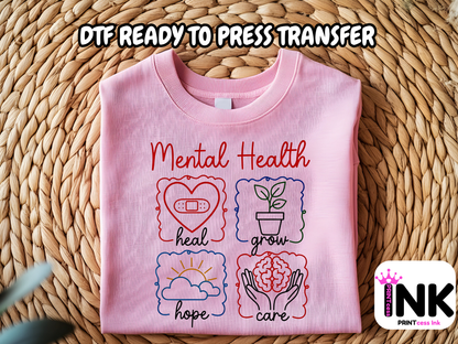 Mental Health - DTF101711- T-Shirt Transfer | Ready to Press | DIY Heat Transfer for Clothing, Hoodies, Sweatshirt