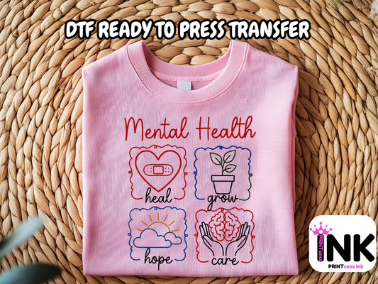 Mental Health - DTF101711- T-Shirt Transfer | Ready to Press | DIY Heat Transfer for Clothing, Hoodies, Sweatshirt