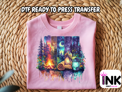 Camping DTF101420 DTF T-Shirt Transfer | Ready to Press | DIY Heat Transfer for Clothing, Hoodies, Sweatshirt