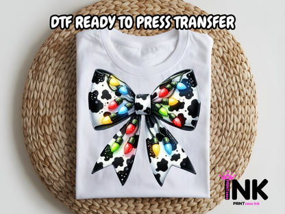 Cow Bow DTF101188| DTF T-Shirt Transfer | Ready to Press | DIY Heat Transfer for Clothing, Hoodies, Sweatshirt