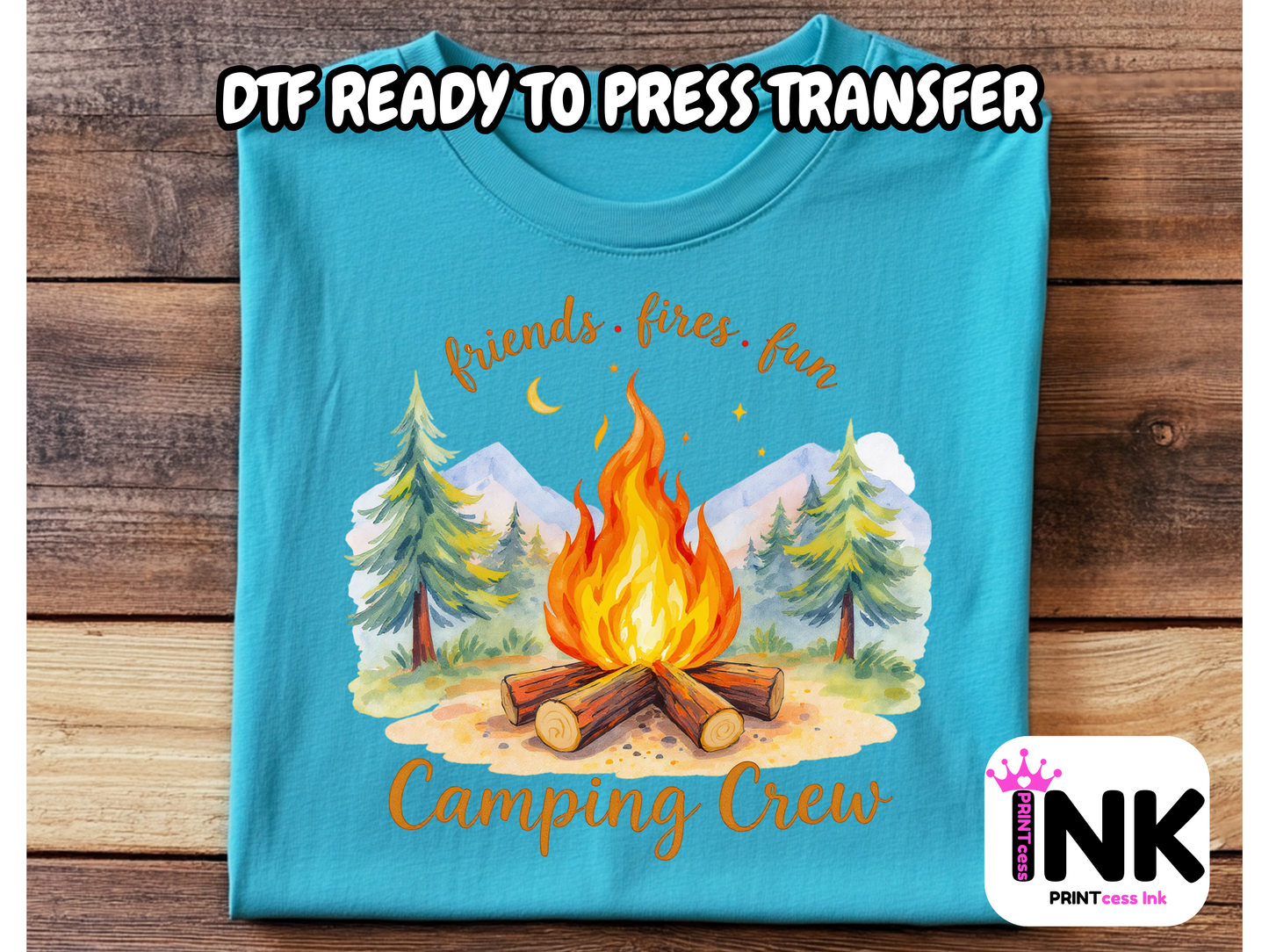 Camping DTF101394| DTF T-Shirt Transfer | Ready to Press | DIY Heat Transfer for Clothing, Hoodies, Sweatshirt