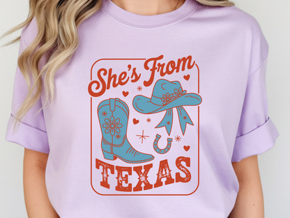 She's from Texas DTF101473 DTF T-Shirt Transfer | Ready to Press | DIY Heat Transfer for Clothing, Hoodies, Sweatshirt