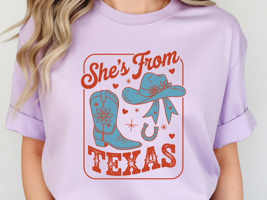 She's from Texas DTF101473 DTF T-Shirt Transfer | Ready to Press | DIY Heat Transfer for Clothing, Hoodies, Sweatshirt