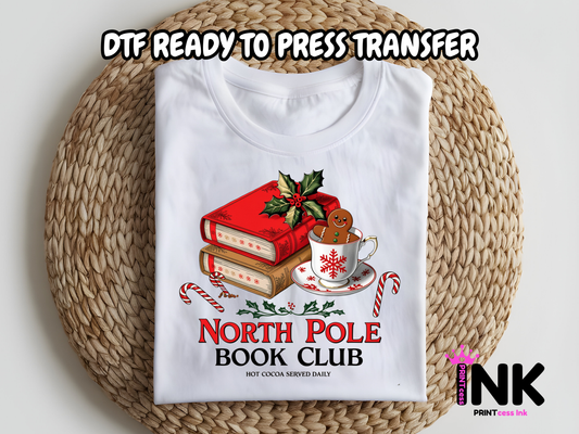 North Pole Book Club DTF101179| DTF T-Shirt Transfer | Ready to Press | DIY Heat Transfer for Clothing, Hoodies, Sweatshirt