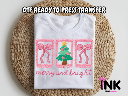 Merry and Bright DTF101131| DTF T-Shirt Transfer | Ready to Press | DIY Heat Transfer for Clothing, Hoodies, Sweatshirt