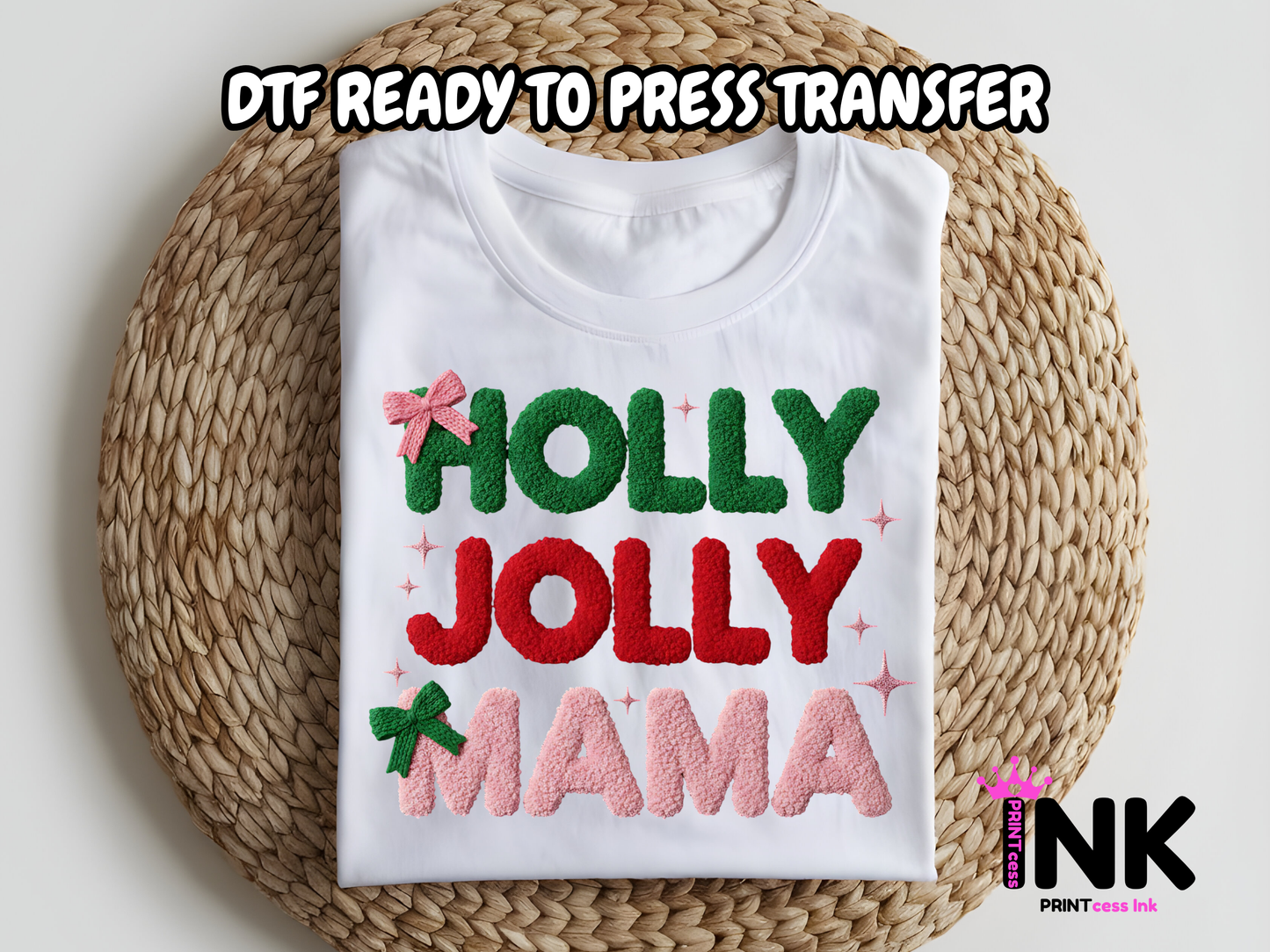 Holly Jolly Mama DTF101128| DTF T-Shirt Transfer | Ready to Press | DIY Heat Transfer for Clothing, Hoodies, Sweatshirt