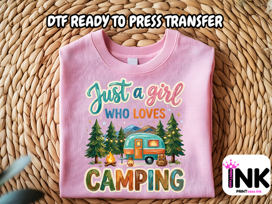 Camping DTF101418 DTF T-Shirt Transfer | Ready to Press | DIY Heat Transfer for Clothing, Hoodies, Sweatshirt