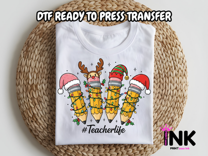 Teacher Christmas DTF101194| DTF T-Shirt Transfer | Ready to Press | DIY Heat Transfer for Clothing, Hoodies, Sweatshirt