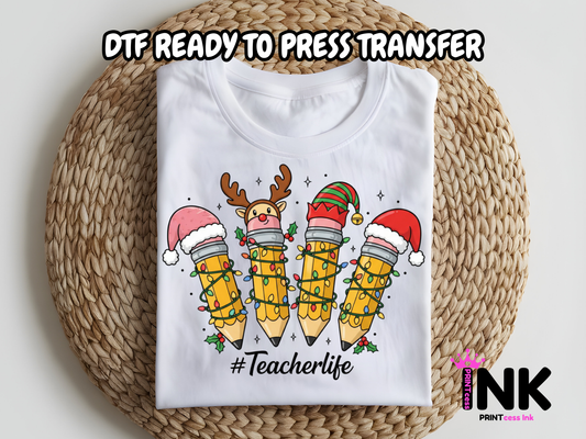 Teacher Christmas DTF101194| DTF T-Shirt Transfer | Ready to Press | DIY Heat Transfer for Clothing, Hoodies, Sweatshirt