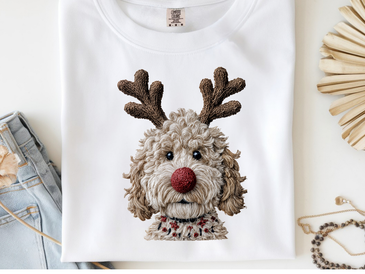 Dog reindeer -  DTF101948- DTF T-Shirt Transfer | Ready to Press | DIY Heat Transfer for Clothing, Hoodies, Sweatshirt