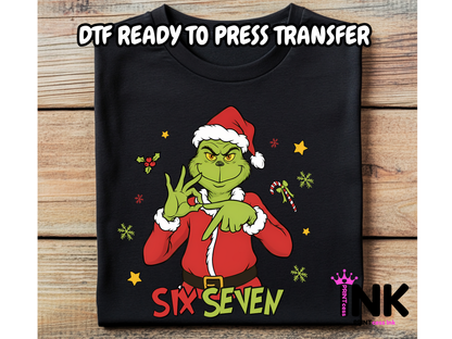 Grinch 6 7 DTF101034 | DTF T-Shirt Transfer | Ready to Press | DIY Heat Transfer for Clothing, Hoodies, Sweatshirt