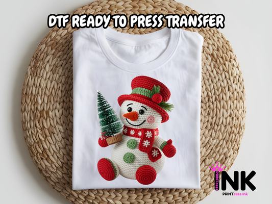 Yarn Snowman DTF101132| DTF T-Shirt Transfer | Ready to Press | DIY Heat Transfer for Clothing, Hoodies, Sweatshirt
