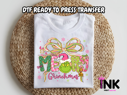 Merry Grinchmas DTF101030 | DTF T-Shirt Transfer | Ready to Press | DIY Heat Transfer for Clothing, Hoodies, Sweatshirt