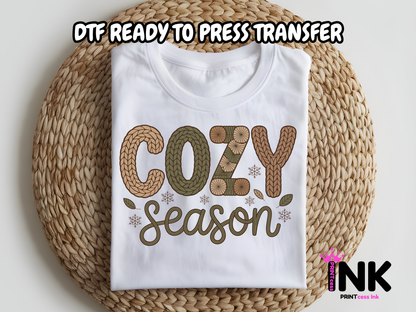 Cozy Season -  DTF101737- T-Shirt Transfer | Ready to Press | DIY Heat Transfer for Clothing, Hoodies, Sweatshirt