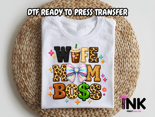 Wife mom boss -DTF101641 - T-Shirt Transfer | Ready to Press | DIY Heat Transfer for Clothing, Hoodies, Sweatshirt