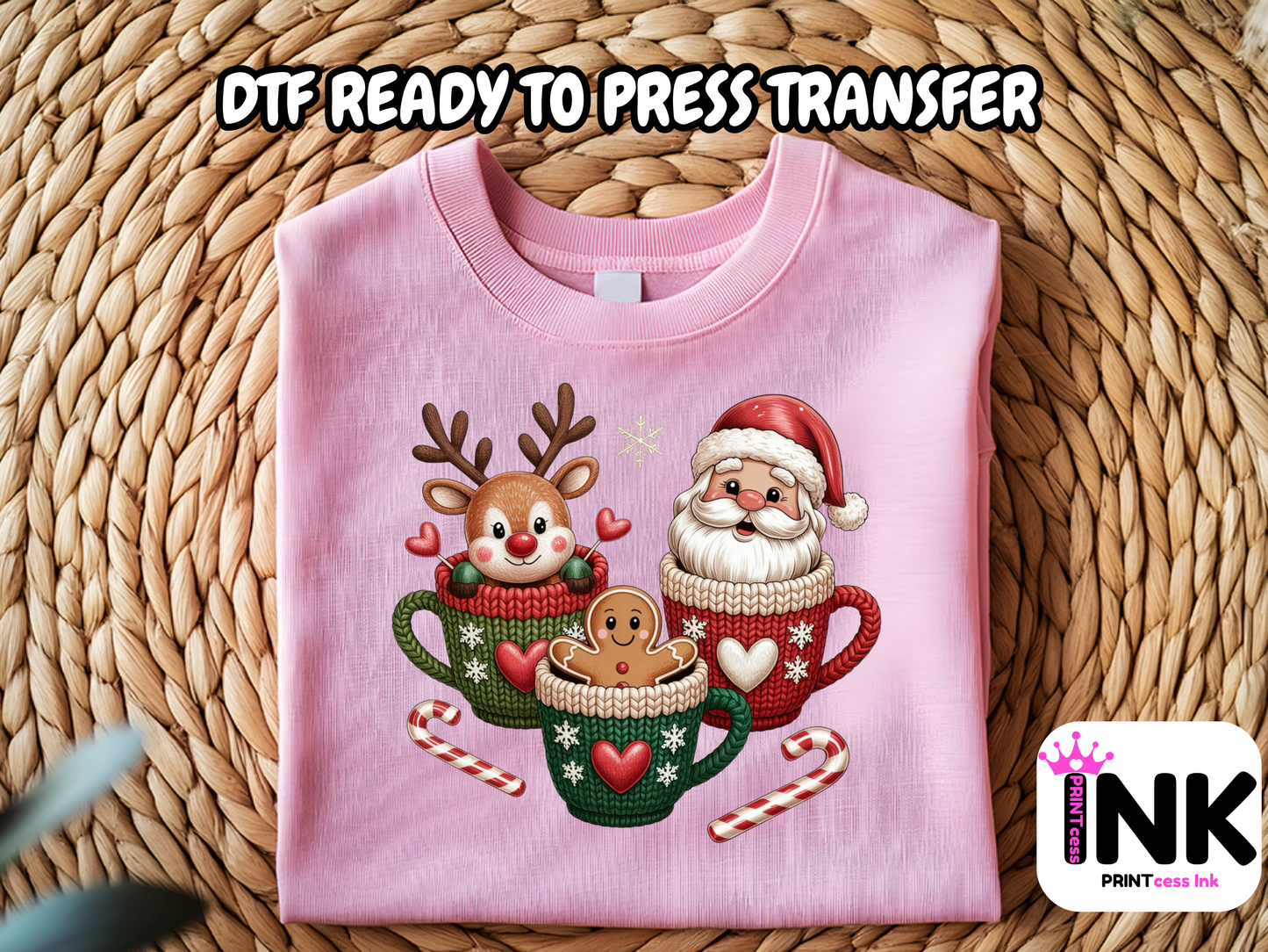 Christmas cups DTF101142| DTF T-Shirt Transfer | Ready to Press | DIY Heat Transfer for Clothing, Hoodies, Sweatshirt