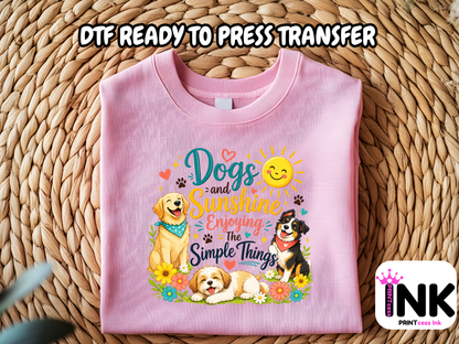 Dogs and sunshine -DTF101649- T-Shirt Transfer | Ready to Press | DIY Heat Transfer for Clothing, Hoodies, Sweatshirt