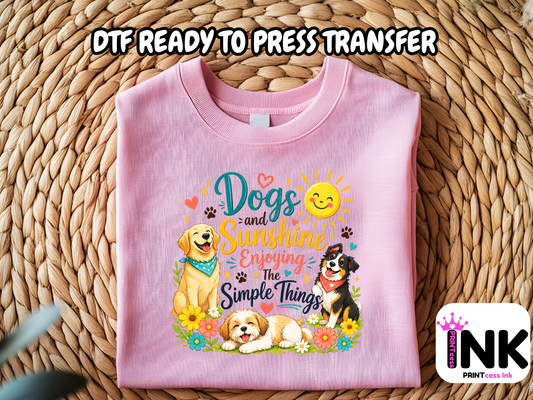 Dogs and sunshine -DTF101649- T-Shirt Transfer | Ready to Press | DIY Heat Transfer for Clothing, Hoodies, Sweatshirt