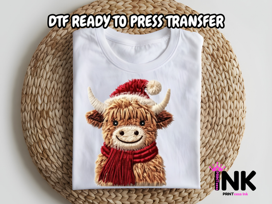 Christmas Cow DTF101058| DTF T-Shirt Transfer | Ready to Press | DIY Heat Transfer for Clothing, Hoodies, Sweatshirt