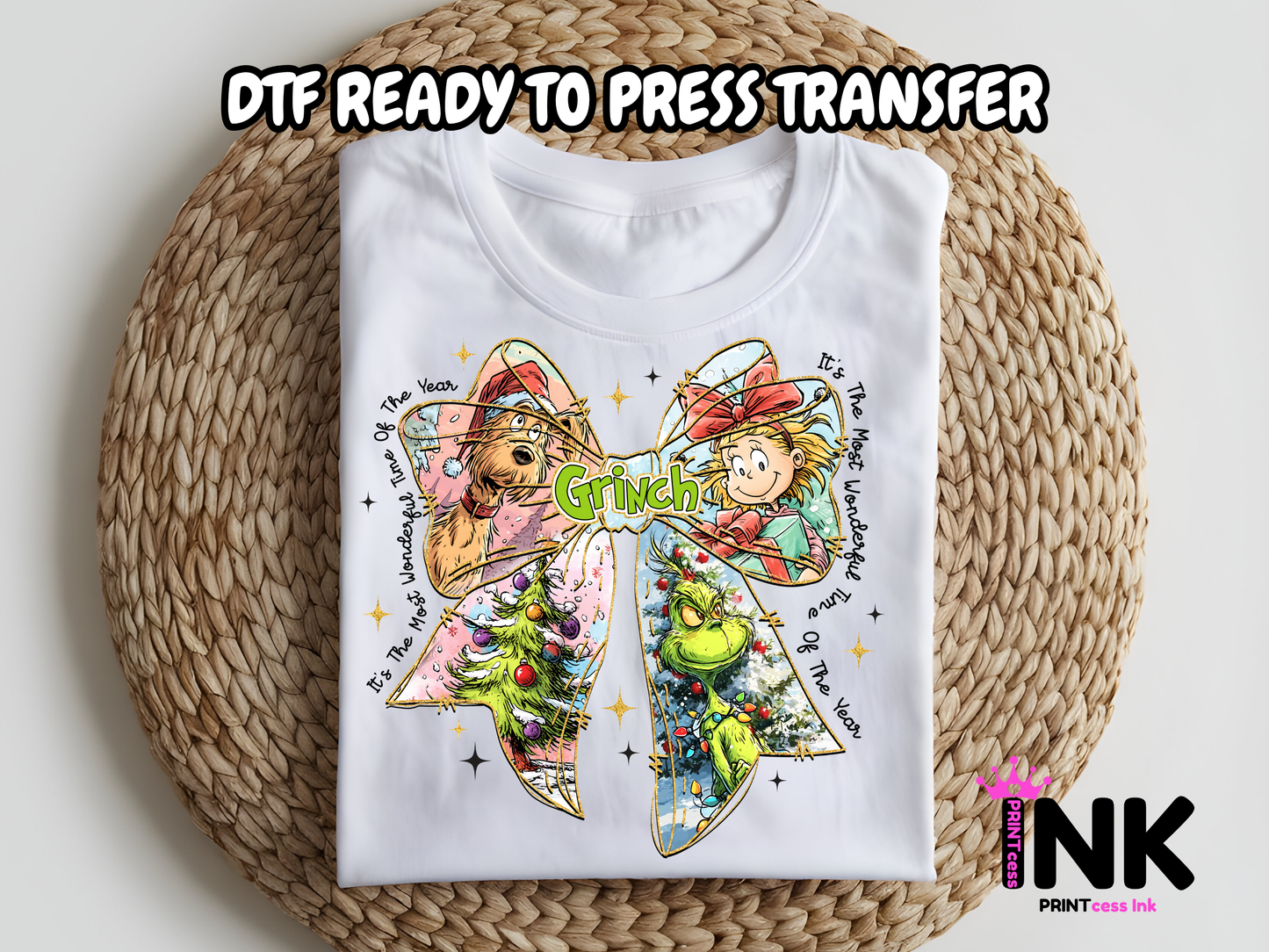 Grinch Bow DTF101134| DTF T-Shirt Transfer | Ready to Press | DIY Heat Transfer for Clothing, Hoodies, Sweatshirt