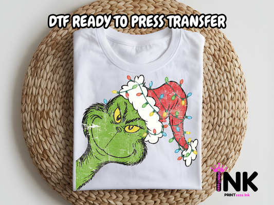 Grinch DTF101135| DTF T-Shirt Transfer | Ready to Press | DIY Heat Transfer for Clothing, Hoodies, Sweatshirt