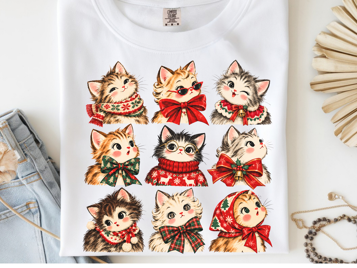 Christmas Cats -  DTF101960- DTF T-Shirt Transfer | Ready to Press | DIY Heat Transfer for Clothing, Hoodies, Sweatshirt