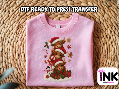 Christmas Cows DTF101144| DTF T-Shirt Transfer | Ready to Press | DIY Heat Transfer for Clothing, Hoodies, Sweatshirt