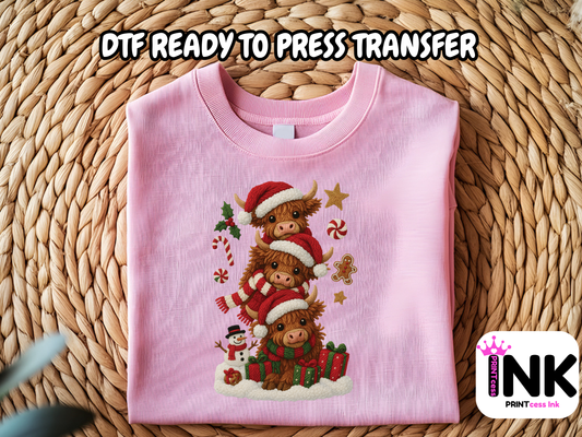 Christmas Cows DTF101144| DTF T-Shirt Transfer | Ready to Press | DIY Heat Transfer for Clothing, Hoodies, Sweatshirt