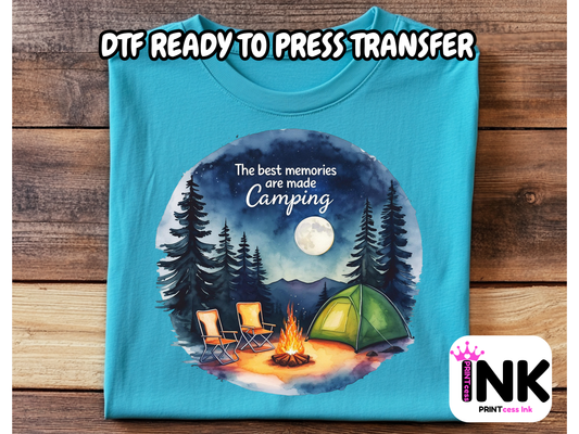 Camping DTF101395| DTF T-Shirt Transfer | Ready to Press | DIY Heat Transfer for Clothing, Hoodies, Sweatshirt