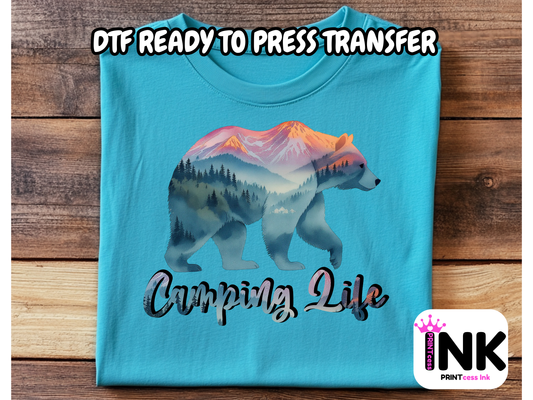 Camping DTF101387| DTF T-Shirt Transfer | Ready to Press | DIY Heat Transfer for Clothing, Hoodies, Sweatshirt