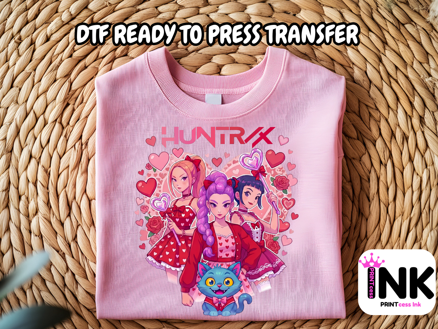 Valentines Huntrix DTF101249| DTF T-Shirt Transfer | Ready to Press | DIY Heat Transfer for Clothing, Hoodies, Sweatshirt