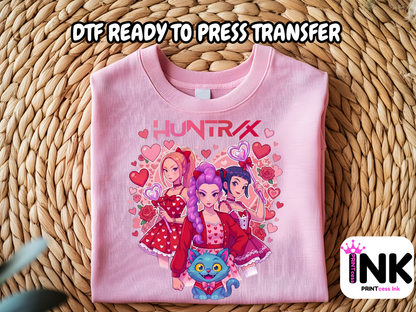 Valentines Huntrix DTF101249| DTF T-Shirt Transfer | Ready to Press | DIY Heat Transfer for Clothing, Hoodies, Sweatshirt