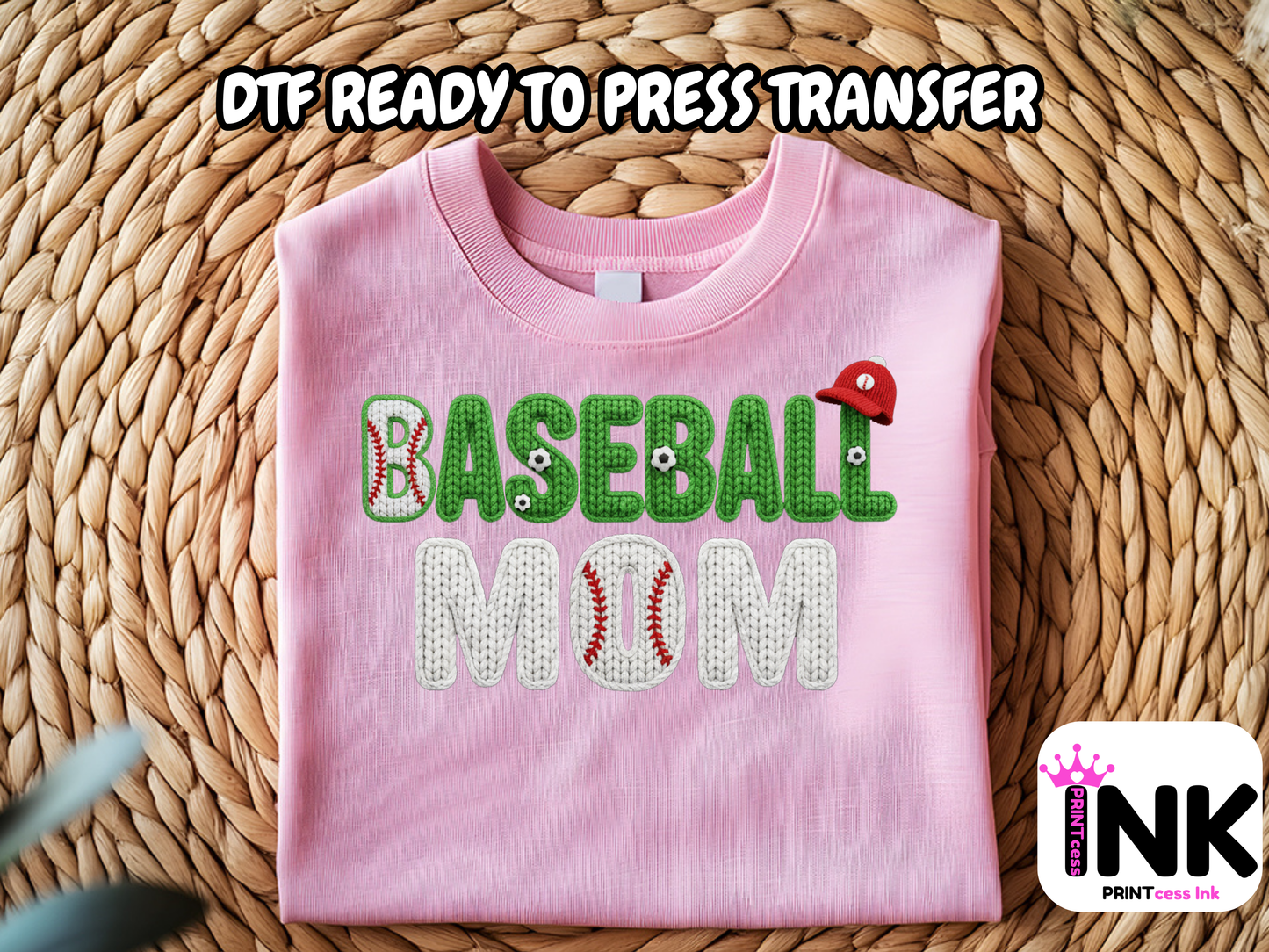 Baseball Mom DTF101290| DTF T-Shirt Transfer | Ready to Press | DIY Heat Transfer for Clothing, Hoodies, Sweatshirt