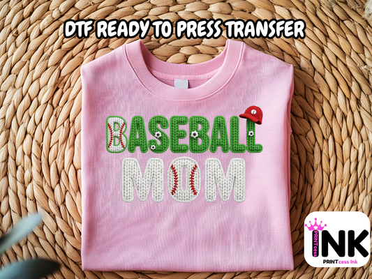Baseball Mom DTF101290| DTF T-Shirt Transfer | Ready to Press | DIY Heat Transfer for Clothing, Hoodies, Sweatshirt