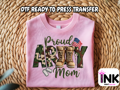 Army Mom DTF101295| DTF T-Shirt Transfer | Ready to Press | DIY Heat Transfer for Clothing, Hoodies, Sweatshirt