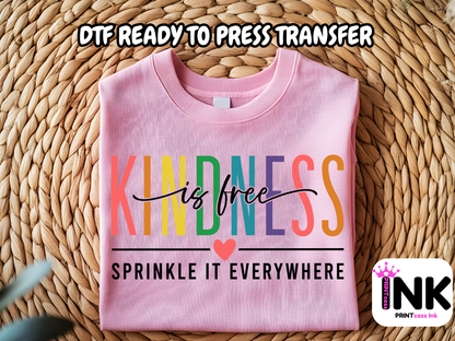 Kindness is free DTF101241| DTF T-Shirt Transfer | Ready to Press | DIY Heat Transfer for Clothing, Hoodies, Sweatshirt
