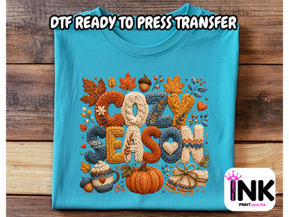 Cozy Season -  DTF101746- T-Shirt Transfer | Ready to Press | DIY Heat Transfer for Clothing, Hoodies, Sweatshirt
