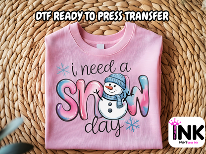 Snow Day DTF101214| DTF T-Shirt Transfer | Ready to Press | DIY Heat Transfer for Clothing, Hoodies, Sweatshirt