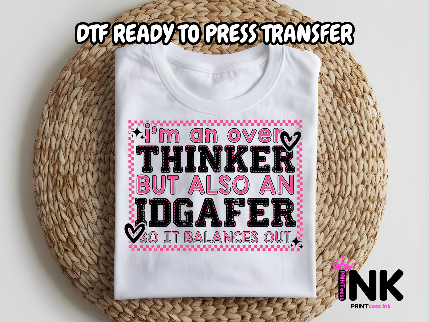 Overthinker DTF101316| DTF T-Shirt Transfer | Ready to Press | DIY Heat Transfer for Clothing, Hoodies, Sweatshirt