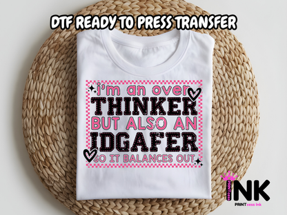 Overthinker DTF101316| DTF T-Shirt Transfer | Ready to Press | DIY Heat Transfer for Clothing, Hoodies, Sweatshirt