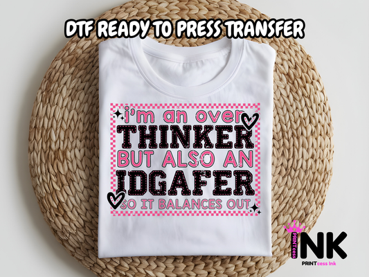 Overthinker DTF101316| DTF T-Shirt Transfer | Ready to Press | DIY Heat Transfer for Clothing, Hoodies, Sweatshirt