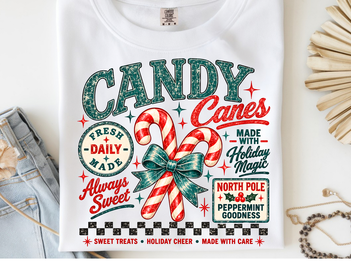 Candy Canes -  DTF102000- DTF T-Shirt Transfer | Ready to Press | DIY Heat Transfer for Clothing, Hoodies, Sweatshirt