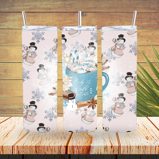 Vinyl Tumbler Wraps  - Pink Snowmen- TW100459