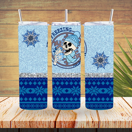 Ready to Use - Sublimation or Vinyl Tumbler Wraps  - Blue Skull Freezing- TW100460